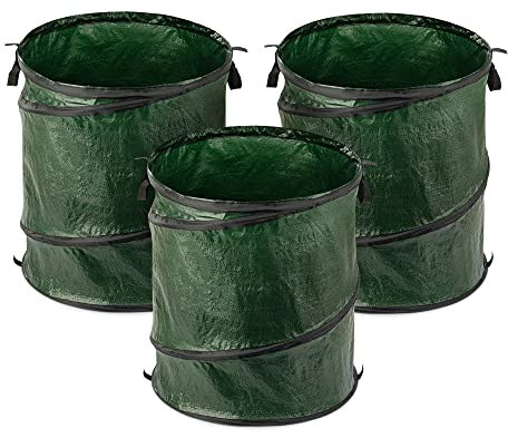 Navaris Sacchi Pop Up Rifiuti Giardino - Set 3X Sacco Giardinaggio 150 L - Cesto Raccogli Erba - Cesta Foglie Popup - Contenitore Erba Tagliata Verde