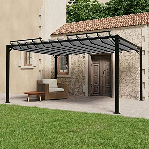 Susany Paviljong med lamelltak, pergola, solskydd, trädgårdstält, soltak, trädgårdspaviljong, terrasstak, baldakin, 3 x 4 m, antracit, tyg och aluminium
