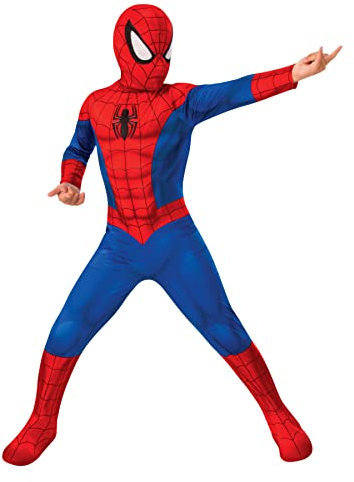 Rubies Disfraz Spider-man Clásico para niños y niñas, Talla M 5-6 años, Mono con cubrebotas y máscara, Oficial Marvel para Carnaval, Navidad, Halloween, Cumpleaños, Fiestas