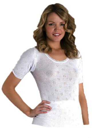 Top Linen (NW) Ltd Ladies Thermal Vest Top - White Thermal Underwear Vest for Women - Soft Girl Short Sleeve Winter Warm Vest - Made in UK (White Short Sleeve Spencer Round Neck, Large)