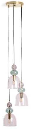 LEDKIA LIGHTING - Lampada a Sospensione Metallo e Vetro Tri Baudelaire | Design Elegante Vintage | Compatibile con Lampadine LED E14 | Cavo Regolabile Altezza, Rosa, 1680 mm