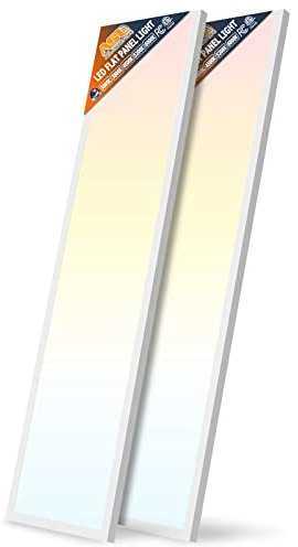 1x4 Led Flat Panel Light Surface Mount Ceiling Light, 5CCT 3000K/3800K/4500K/5200K/6000K Dimmable, 24W/30W/40W 4980LM Edge-Lit, Flush Mount or Drop Ceiling for Office Kitchen Garage, White 2-Pack