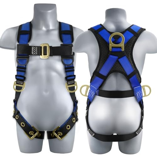 TRSMIMA Safety Harness Fall Protection - Fall Arrest Climbing Roofing Work Belt with Back Shoulder Padded D-Ring Grommet Legs Approved ANSI