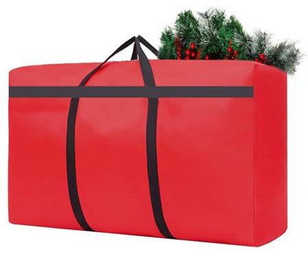 HikooLSS Small Christmas Tree Storage Bag 4Ft/5Ft Heavy Duty Reusable 600D Oxford Fabric Waterproof Dustproof Xmas Tree Bag/Container/Holder for Short Artificial Christmas Tree(39 X 12 X 24) Red