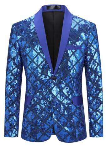 Allthemen Blazer Homme à Paillettes Casual Veste de Smoking Slim Fit Dorés pour Soirée