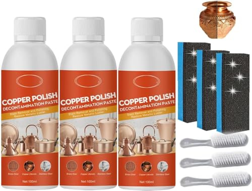 Qklovni Detergente spray per pulizia rame ottone, detergente e lucidatura per rame, detergente per pentole e padelle, lucidatura per metallo per ottone, rame e acciaio inossidabile, 100 ml (3 pezzi)