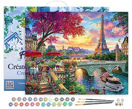 Figured'Art Peinture par Numéro Adulte avec Cadre - 40x50cm Toile tendue sur Châssis - Kit Loisir Créatif Détente - Déco DIY - Diner en bords de seine