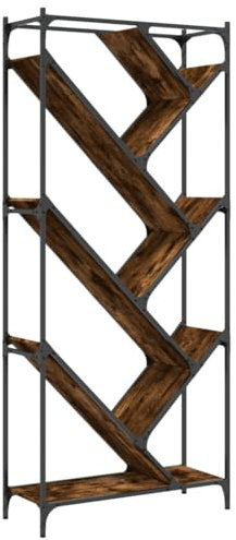 vidaXL Smoked Oak Engineered Wood/Metal Bookcase - Tree-Shaped Side Cabinet/Bookshelf, Living Room/Office Storage