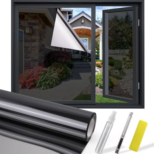 UIOK Pellicola a specchio per finestre, protezione da sguardi indiscreti, interne o esterne, 44,5 x 400 cm, protezione UV, pellicola opaca finestra, grigio scuro