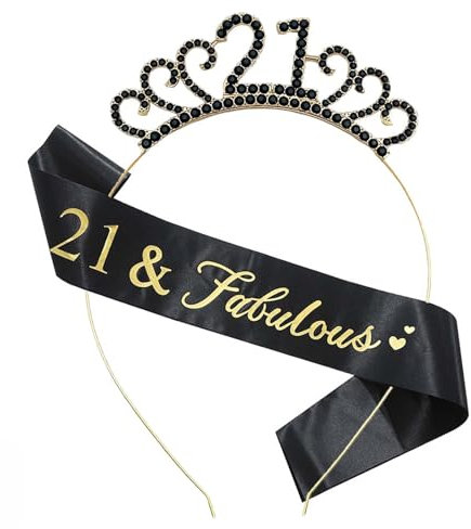 MIOSJI 21st Birthday Sash and Crystal Crown - Personalised Birthday Sashes and Party Decorations for Her