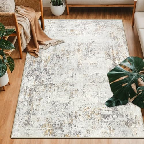 Capslpad Beige Abstract Area Rug 60x110cm Modern Short Pile Soft Faux Wool Halway Runner Rug Washable Indoor Rug Non Slip Minimalist Floor Mat Rugs for Bedroom Office Area Kitchen Decor