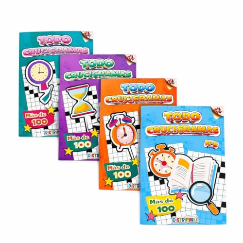 Crucigramas Pack de 4 Libros Más de 400 Juegos Pasatiempos en Blanco y Negro Todo Crucigramas En Español.