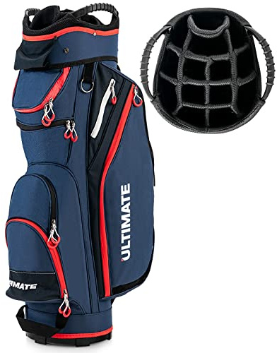 FANTASK Bolsa de Golf Ligera con Cubierta para la Lluvia, 14 divisiones de Compartimento para Raquetas, también para Uso, Negro y Rojo