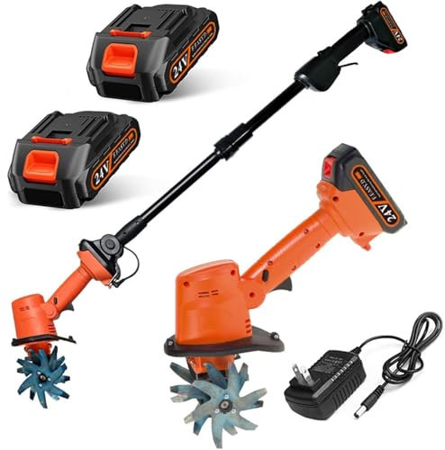 Motobineuse électrique sans Fil 21 V, Mini motobineuse avec 4 rangées de Dents, Profondeur de Travail de 10 cm, rallonges de 1,3 m, pour Potager et Serre 2-Battery