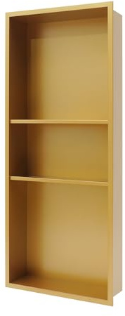 LOYALHEARTDY Stainless Steel Shower Niche, 13.1 x 31.1 No Tile Wall Niche Three-Tier Shelf Recessed Cabinet for Bathroom Storage (Gold)