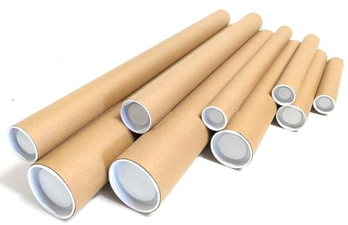 EPOSGEAR 5 Pack Postal Tubes with End Caps, Cardboard Mailing Tubes for Posters, Blueprints, Artwork, Documents etc (Small A2 (483mm x 38mm))