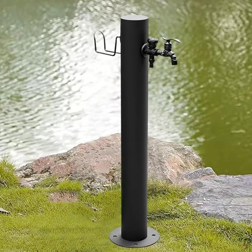 Hamankim Robinet d'eau sur Pied pour Colonne d'extérieur - Robinet de Sol pour Poteau Vertical Noir - Distributeur d'eau en Acier Inoxydable 304 Hydrant Fontaine décorative(Height: 50cm/19.7in)