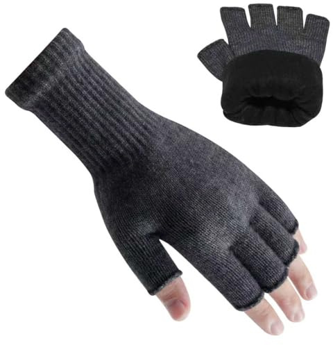 Rahhint Alpaca Wool Double Layer Fleece Lined Thermal Fingerless Gloves For Men Women Warm Winter Gloves For Typing Driving