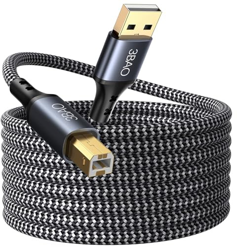 3BAO Cable de impresora USB de 5 m, largo USB 2.0 tipo A macho a B macho, cable de escáner trenzado de nailon para HP/Dell/Canon/Lexmark/Xerox/Brother/Samsung, etc.