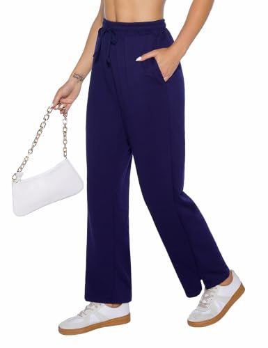 Demegimi Women’s Joggers Sweatpants Straight Leg High Waisted Ladies Tracksuit Bottoms with Drawstring for Casual Lounge and Sports