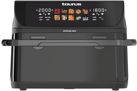 Taurus Varmluftsfritös grill 360 XL | 10 L | 4 värmeelement | 2 800 W | Pekskärm, delbar korg, timer 60 min | 10 program | Temp. 60º–200 ºC, samtidig matlagning