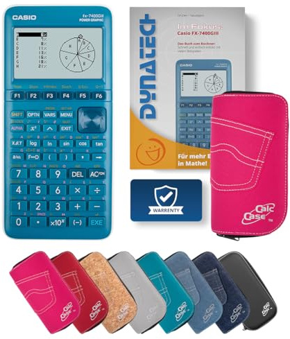 Casio FX-7400GIII Grafikrechner mit CalcCase Schutztasche und Fachbuch - Classic Set (Pink)
