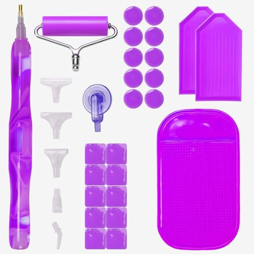DONQL Bolígrafo con accesorios de pintura de diamantes, bolígrafo de pintura de diamante con cabezal de repuesto, accesorios de pintura de diamante con 1 bolígrafo de perforación 5D y rodillo para