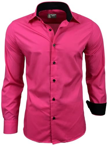 Subliminal Mode - Chemise Homme Bicolore uni Manches Longues Coupe Slim Business RN44,XXL,Rose Fushia