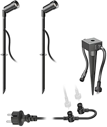 ledscom.de LED trädgårdsspotlight Spico svart med jordspett och skymningssensor för utomhusbruk IP44 105lm vardera varmvit set om 2