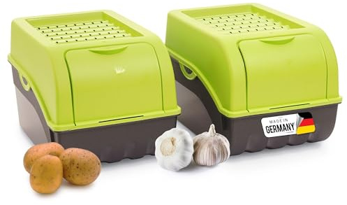 Novaliv Potatis-förvaringslåda | 2 x mitel 5 l | grön | potatislåda | grönsakslåda stapelbar löklåda, potatiskorg, fruktbehållare, potatislåda, lök, förvaring, matförvaringsburk morötter