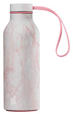 con-tatto Bottle Bottiglia termica con 3 Pareti in Acciaio e Rame - Bevande fredde per 25 ore e calde per 15 ore - Fascia e Tappo Sport Lid inclusi! (Pink Marble)