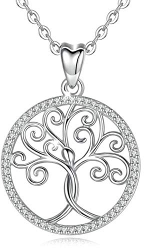 Sterling silver CZ livets träd keltisk klar sten hänge halsband med 18 tum silverkedja och smycken presentförpackning. Kvinnor Yggdrasil Crann Betadh present med silverkedja.