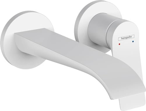 hansgrohe Vivenis Robinet de lavabo encastré pour montage mural avec bonde de vidage indétectable, robinet de salle de bain économe en eau, blanc mat