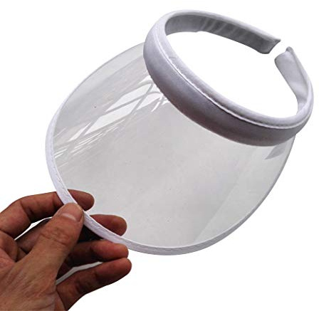 LLLucky Unisex Estate Colore Caramella Protezione UV Open Top Visiera Parasole Cappello Trasparente in Plastica PVC Tesa Larga Clip-On Sport Beach cap Bianco