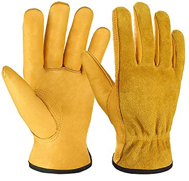 Klobvtt Schweißhandschuhe aus Rindsleder, Arbeitshandschuhe im Garten, Ölschutz, Arbeitsschutz, Grillhandschuhe für Gartenarbeit, Schnitt, Bau, Motorrad