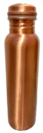 AWF Wasserflasche aus reinem Kupfer für Trinkwasser, 900 ml, mit Deckel, handgefertigt, Ayurveda-Kupfer-Wasserflasche, auslaufsicher, glatte Oberfläche