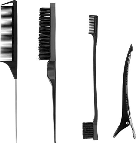 Slick Back Hair Brush Set Teasing Hair Brush Edge Control Brush Bristle Hair Brush Hair Styling Comb Set for Edge&Back Brushing, Combing for Women Kids Hair Stylying (Black,4 Pieces)