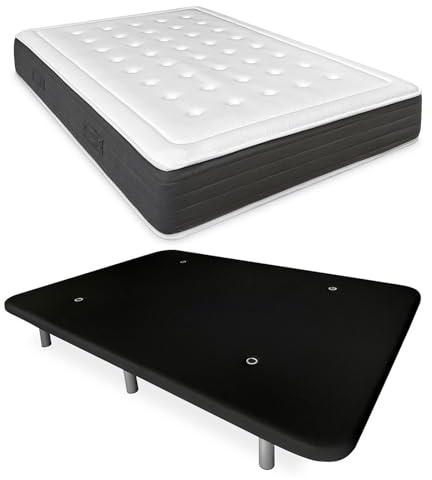DUÉRMETE ONLINE - Cama Completa con Colchón Viscoelástico Bio Nature + Base Tapizada Reforzada Color Negro con 6 Patas Metálicas Roscadas, 105 x 190