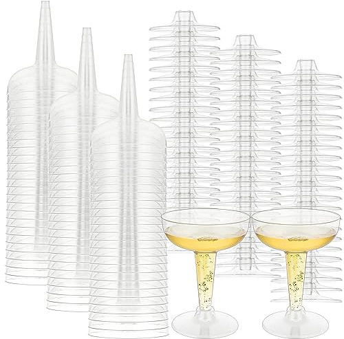 FVIEXE 100 Pack Plastic Champagne Coupe Glasses, Disposable Plastic Party Champagne Glasses, 4 Oz Clear Cocktail Martini Margarita Wine Cups for Birthday Wedding Party