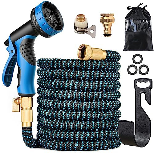 Gartenschlauch, Expandable Gartenschlauch Upgraded 4-Layer Latex 3 Times Expanding Flexible Wasserschlauch mit 10 Funktion Spray Nozzle (50FT)