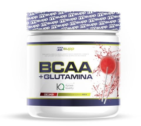 MM Supplements - L-Glutamina Kyowa + BCAA en Polvo - 500 g - Aporta Energía y Reduce la Fatiga - Evita la Pérdida de Masa Muscular - Bote para 1 Mes - Sabor Piruleta