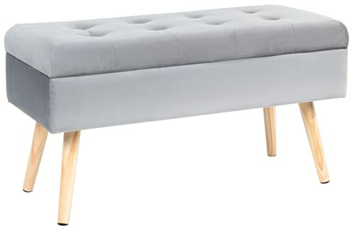 Hawthyhome Sitzbank mit Stauraum 80 × 35 × 43 cm, Sitztruhe mit Aufbewahrungsbox Truhenbank Samt Polsterbank mit Holzbeine für Flur Wohnzimmer Schlafzimmer Grau