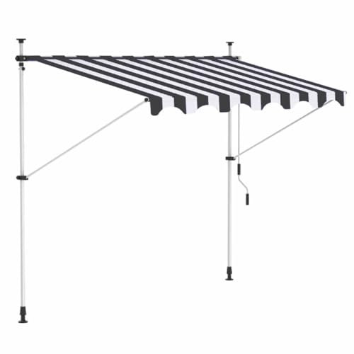 Stripe Retractable Awning, Patio Arm Retractable Awning, Patio Awnings Sun Shade Shelter With Manual Crank Handle,78.7 Weather-Resistant, UV-Protected,fit For Yard, Patio, Door, Balcony(Color:Gray,Si