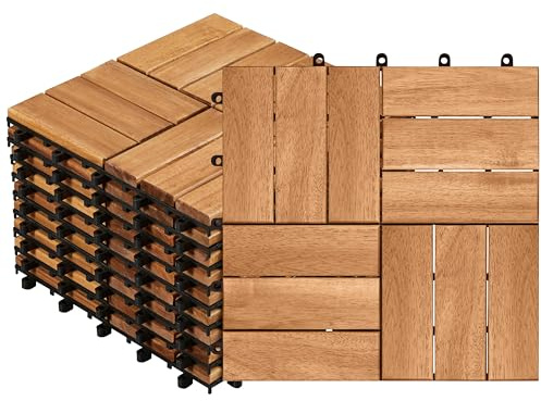 Yaheetech 10 Piezas Baldosas de Madera de Acacia 30 x 30 cm / 0,96 m² Baldosas de Suelo Terraza Exterior Azulejos para Balcón Jardín Patio Suelo Antideslizante