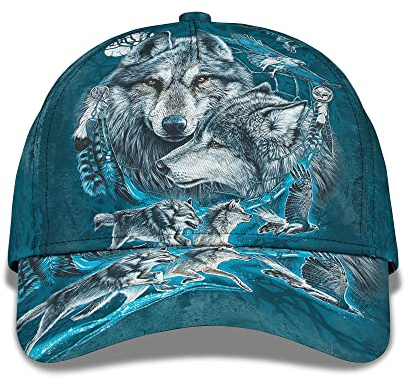 Sommer Kappe Tier Wolf Wölfe Und Native 3D Gedruckt Zurück Baseball Cap Original Freizeit Basecap Verstellbare Sonnenblende Mütze Für Herren, Golf, Damen