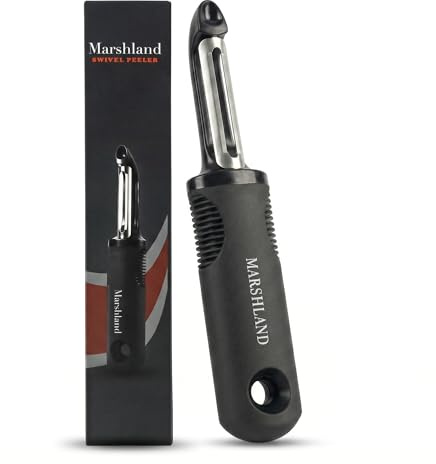Marshland Premium I-Shape Swivel Vegetable & Fruit Peeler - Non-Slippery Stainless Steel - Durable & Dishwasher Safe Potato Peeler for Kitchen, Strong Grip Skin Peeler (Black)