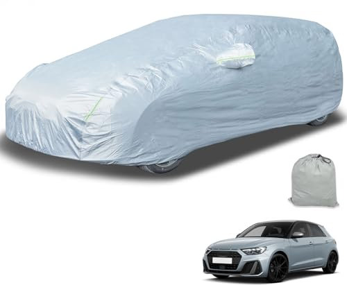 autozen Autoabdeckung, Autoplane wasserdicht für Schrägheck 450 bis 483 cm Abdeckplane Auto mit Baumwollfutter Schutz vor Regen Sonne Schnee Staub für Vollgarage, silbrig