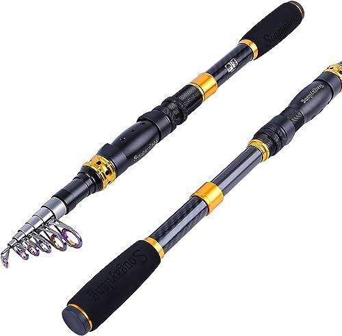 Sougayilang Canne à pêche télescopique - 24 tonnes - Canne à pêche en fibre de carbone avec siège de moulinet CNC, poignée rétractable portable, guides en acier inoxydable pour la pêche au bar, saumon