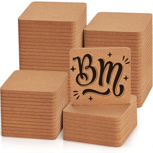 GOH DODD 60 Posavasos de Corcho para Bebidas, 4 Pulgadas, Gruesos y Absorbentes, en Blanco para Manualidades DIY, Lasergrabado, Sublimación, Pintura, Regalos de Inauguración, Bodas, Cuadrados