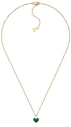 Fossil Damen goldfarbenes Edelstahlcollier mit herzförmigem Anhänger mit Karabinerverschluss, Grün und Gold